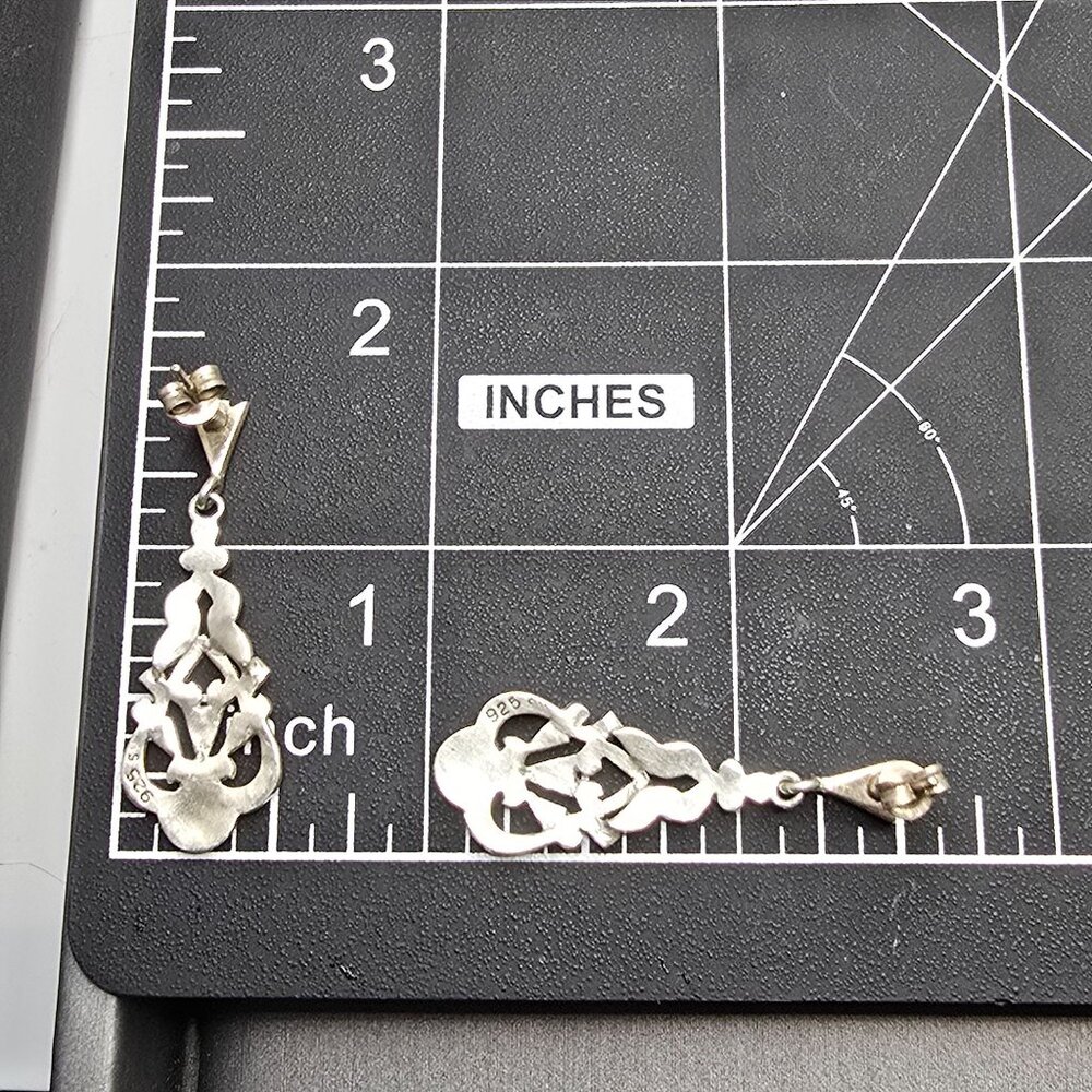 VTG Sterling Silver Marcasite Filigree Drop Earrings 1.5" Art Deco Signed SU - Picture 5 of 6